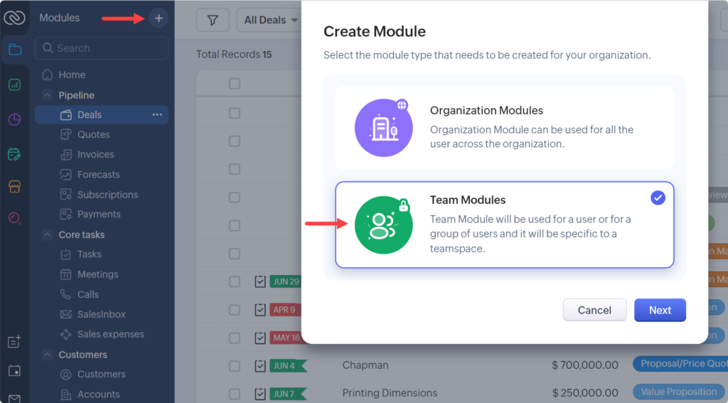 create team module